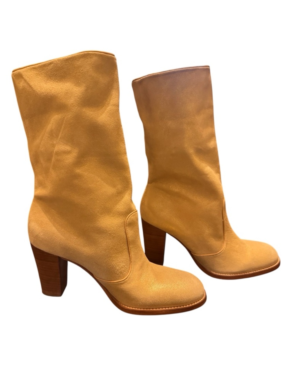 Women’s Mid-Calf Suede Block Heel Boots - Gold